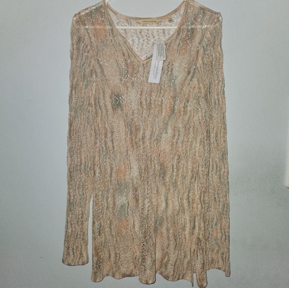 NWT Soft Surroundings Sheer Tunic Murano Sweater Pink Cedar